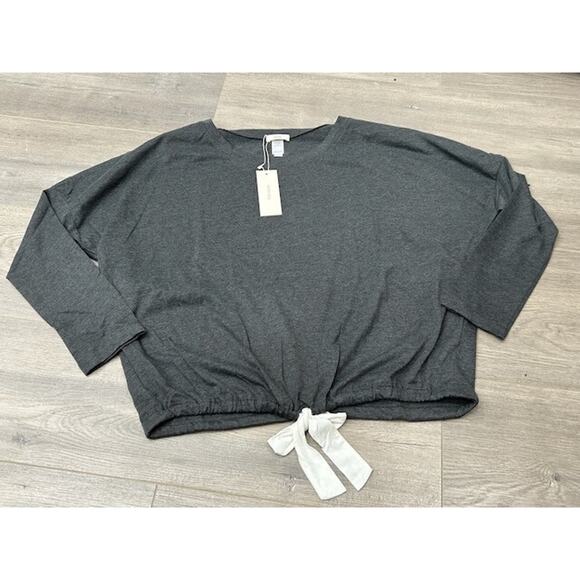 Eberjey Womens Heather Slouchy Pajama Top Drawstring Hemline Charcoal Size S NWT - Picture 2 of 9